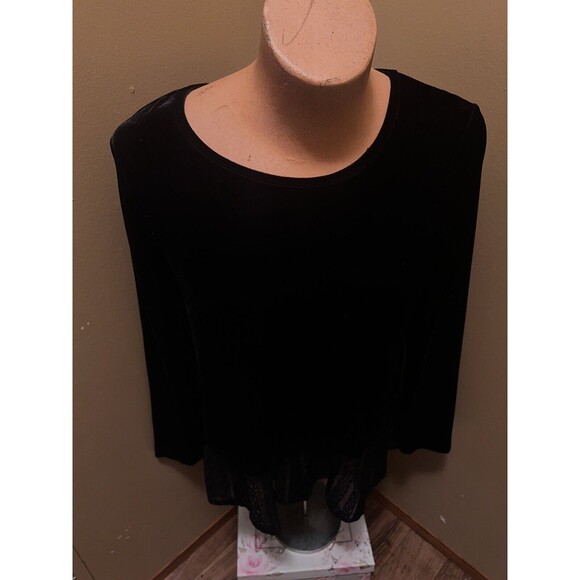 Signature Studio Shirt Black Velvet Tunic Shirt w/Lace Trim Womens Large - Picture 6 of 9
